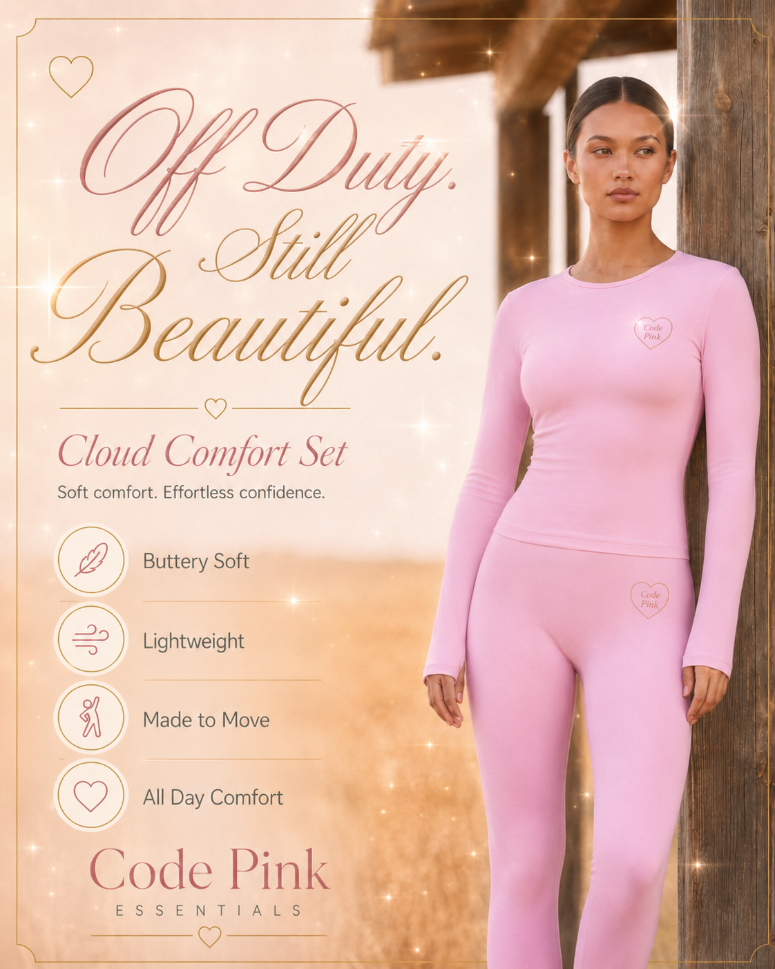 Off Duty. Still Beautiful. — Code Pink Cloud Comfort Set campaign image